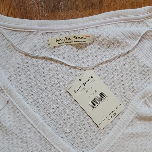 Free people BOHO Santa Clara vneck thermal white top long sleeves Medium - Picture 7 of 11